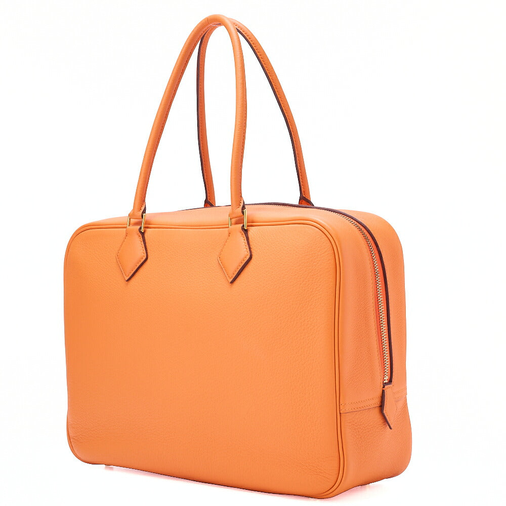 HERMES Plume 32 Taurillon Handbag Orange Gold-Tone Hardware, Pre-Owned