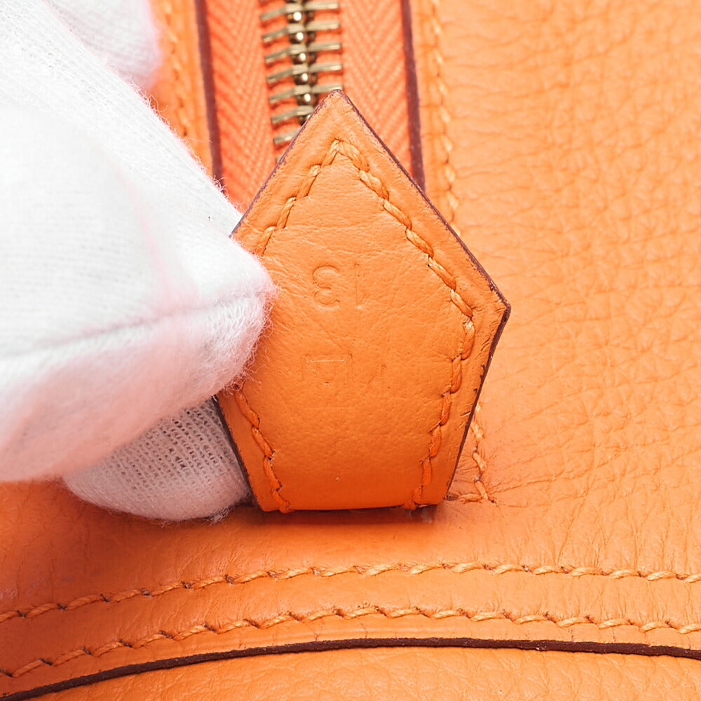 HERMES Plume 32 Taurillon Handbag Orange Gold-Tone Hardware, Pre-Owned