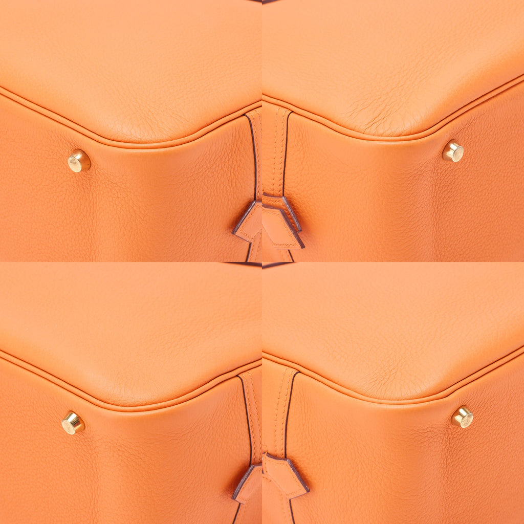 HERMES Plume 32 Taurillon Handbag Orange Gold-Tone Hardware, Pre-Owned