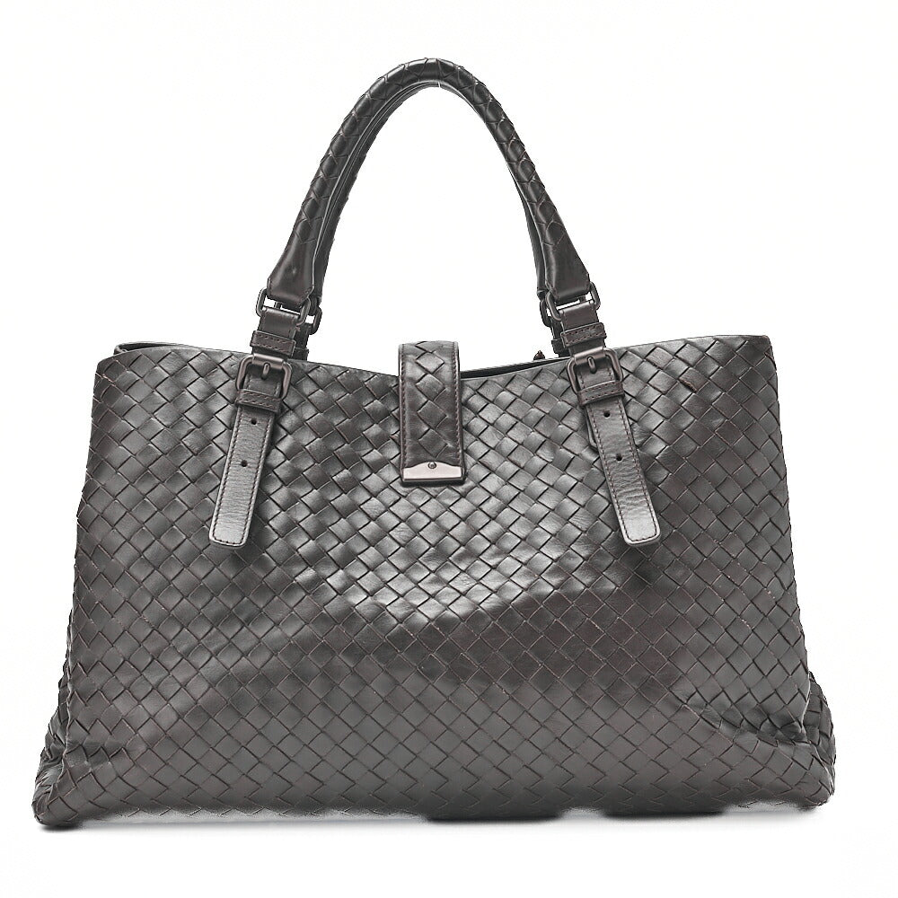 BOTTEGA VENETA Bottega Lambskin Intrechart Tote Bag Brown Dark Gray-Tone Hardware, Pre-Owned