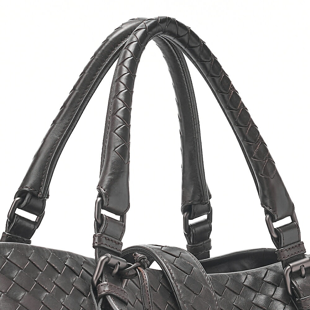 BOTTEGA VENETA Bottega Lambskin Intrechart Tote Bag Brown Dark Gray-Tone Hardware, Pre-Owned