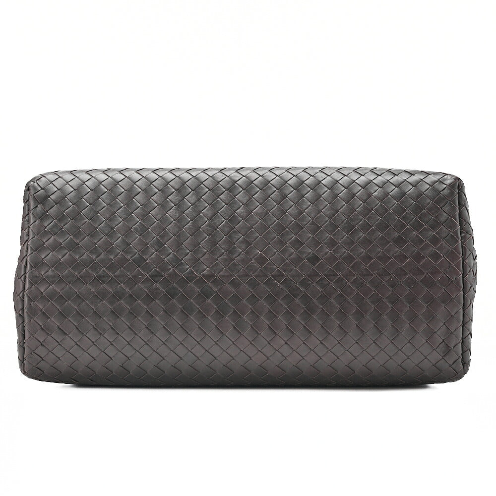 BOTTEGA VENETA Bottega Lambskin Intrechart Tote Bag Brown Dark Gray-Tone Hardware, Pre-Owned