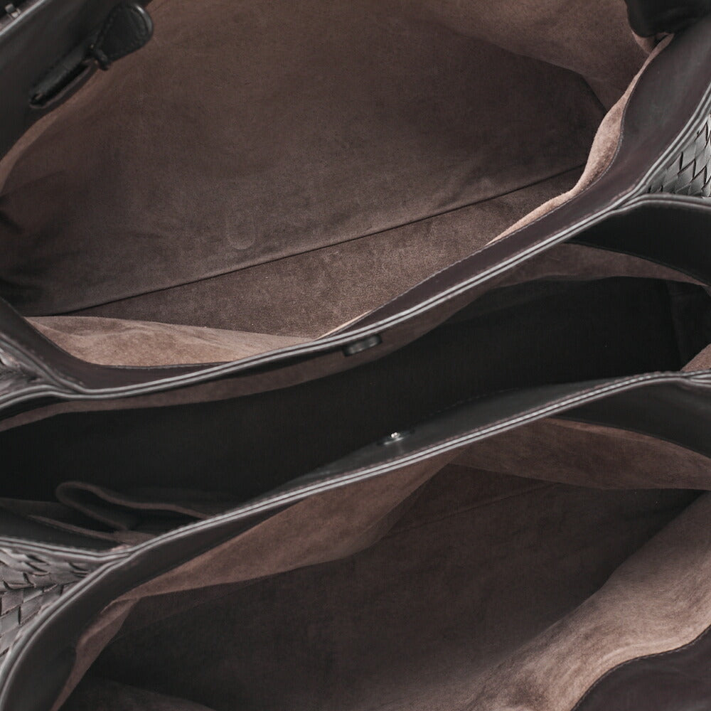 BOTTEGA VENETA Bottega Lambskin Intrechart Tote Bag Brown Dark Gray-Tone Hardware, Pre-Owned