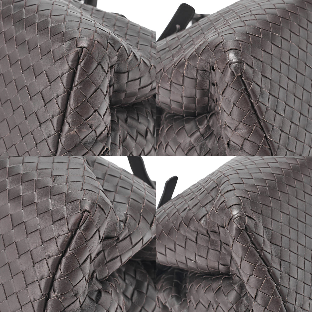 BOTTEGA VENETA Bottega Lambskin Intrechart Tote Bag Brown Dark Gray-Tone Hardware, Pre-Owned