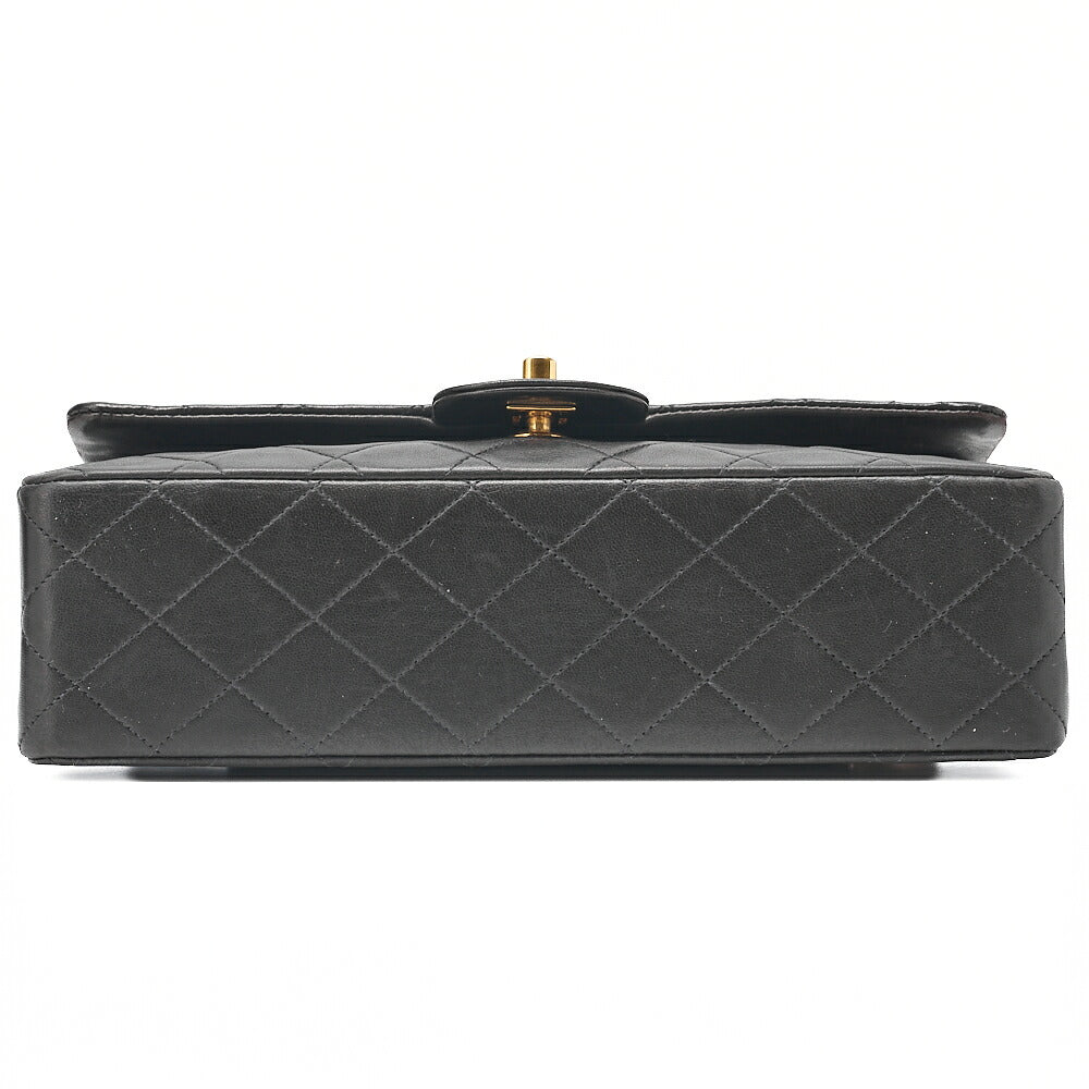 CHANEL Lambskin Matelasse 25cm Double Flap Chain Shoulder Black Gold -Tone Hardware, Pre-Owned
