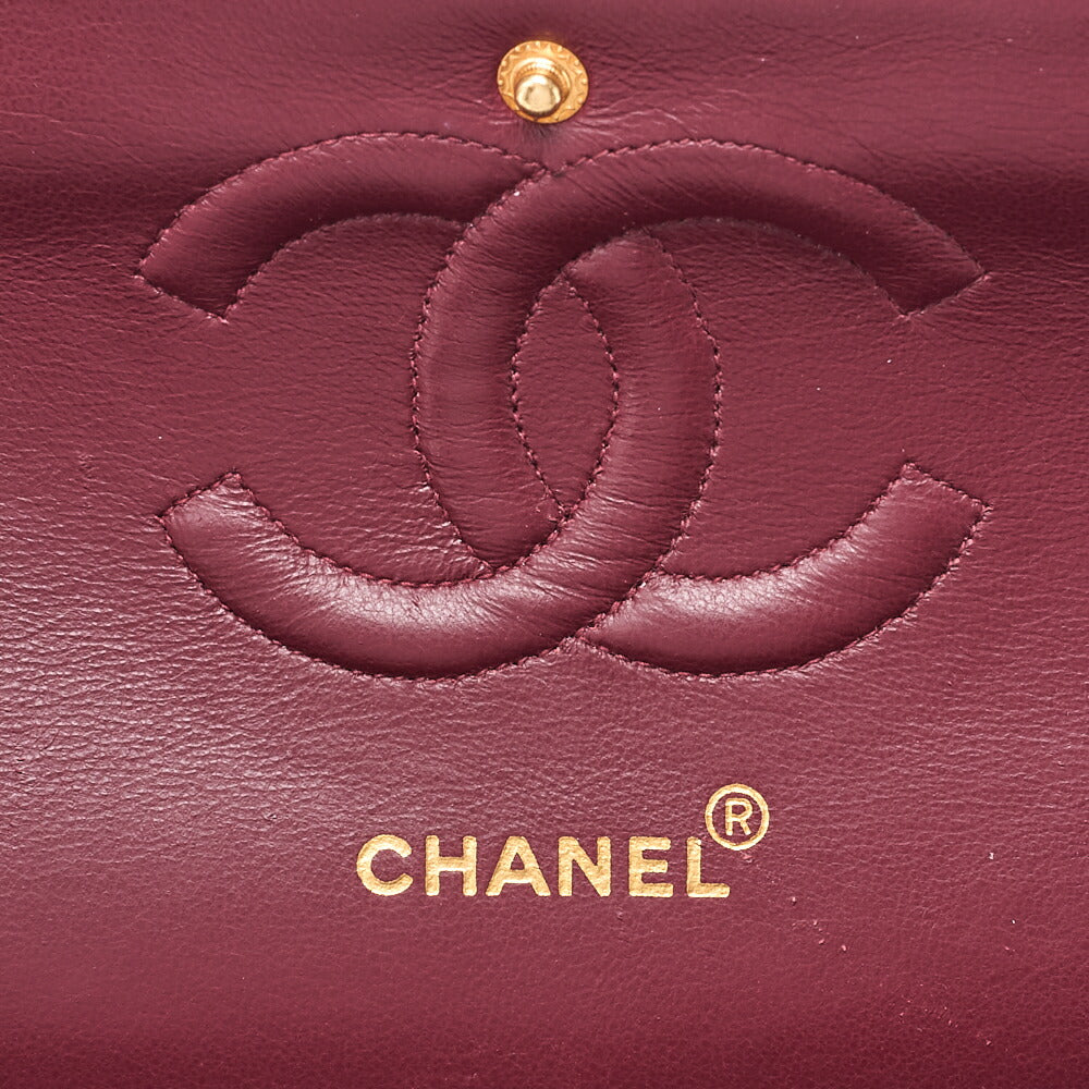 CHANEL Lambskin Matelasse 25cm Double Flap Chain Shoulder Black Gold -Tone Hardware, Pre-Owned