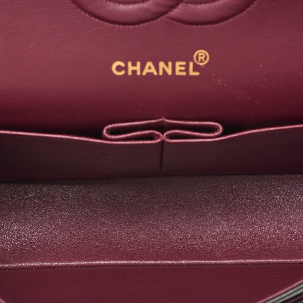 CHANEL Lambskin Matelasse 25cm Double Flap Chain Shoulder Black Gold -Tone Hardware, Pre-Owned