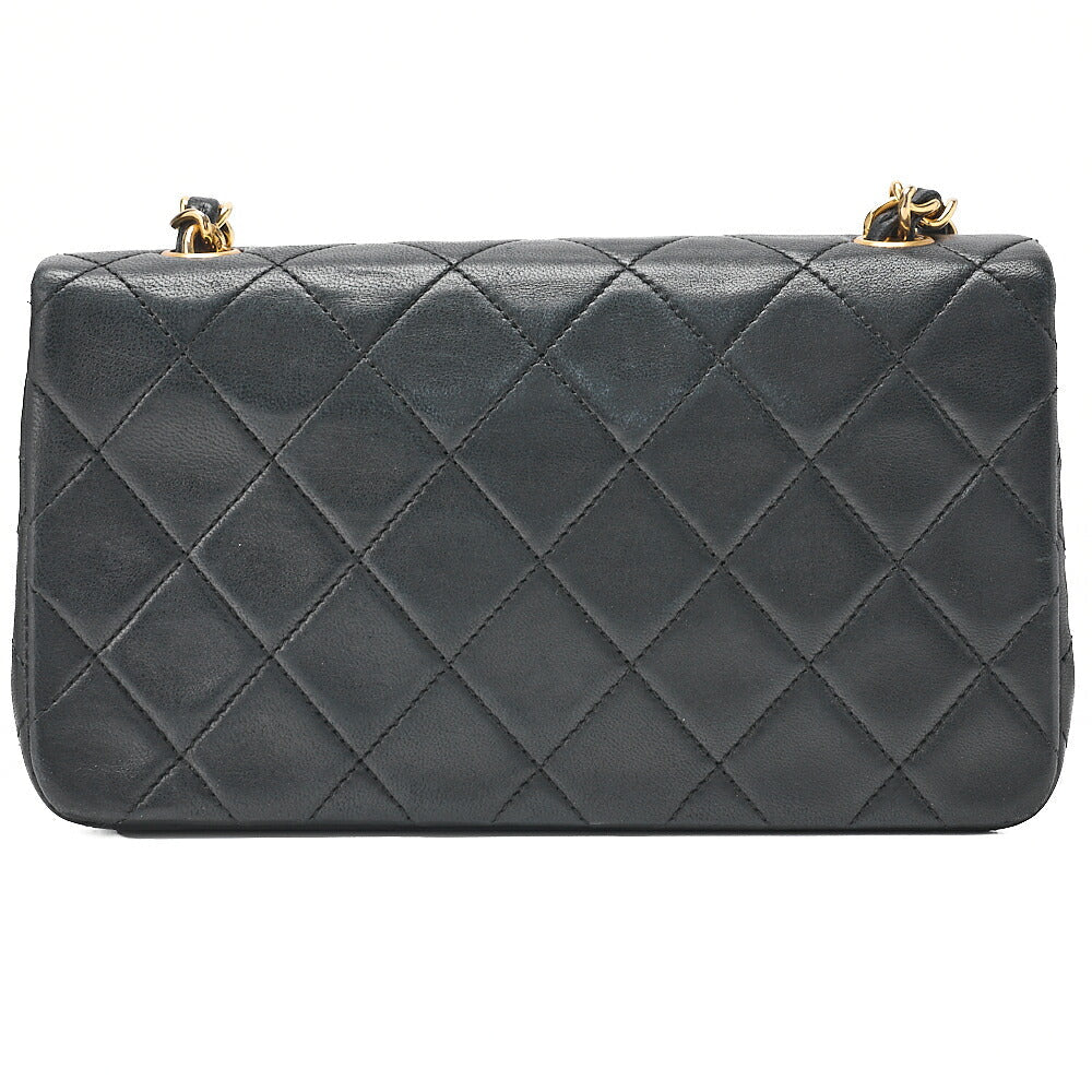 CHANEL Lambskin Matelasse Full Flap Chain Shoulder Black Gold-Tone Hardware, Pre-Owned