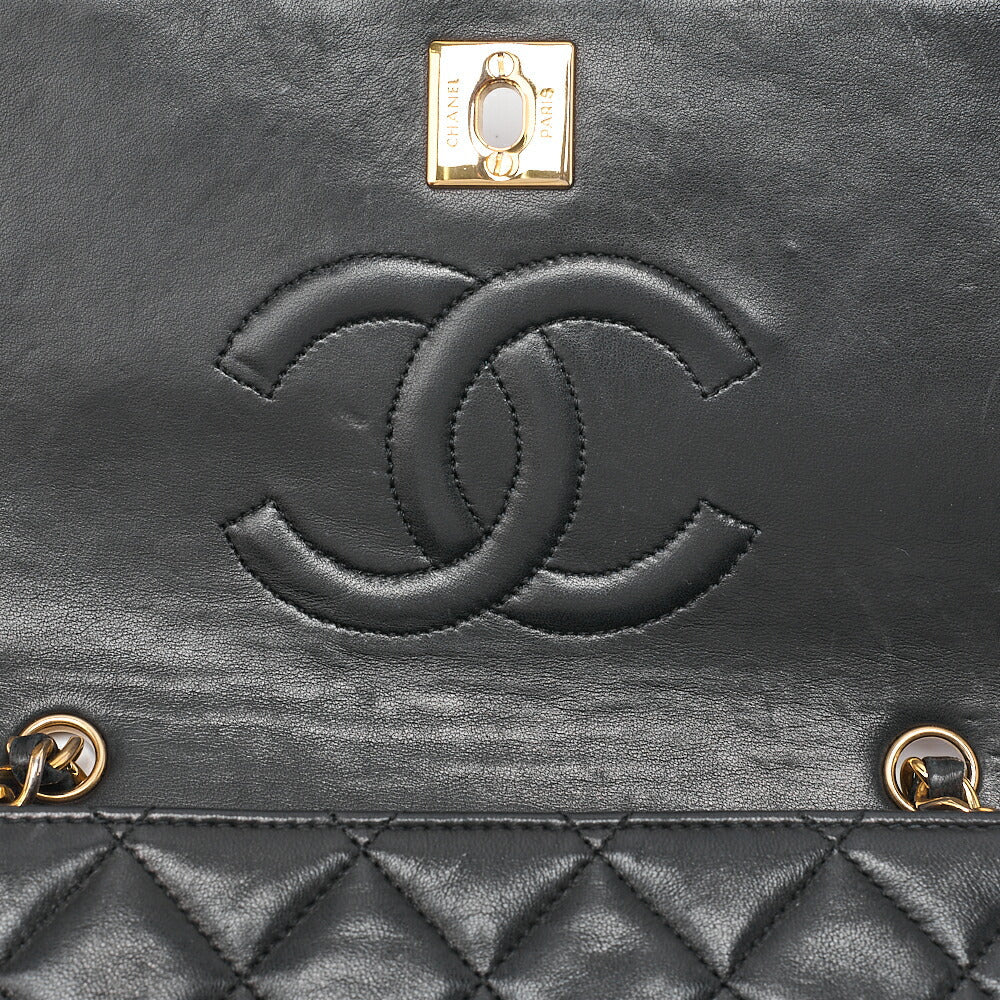 CHANEL Lambskin Matelasse Full Flap Chain Shoulder Black Gold-Tone Hardware, Pre-Owned