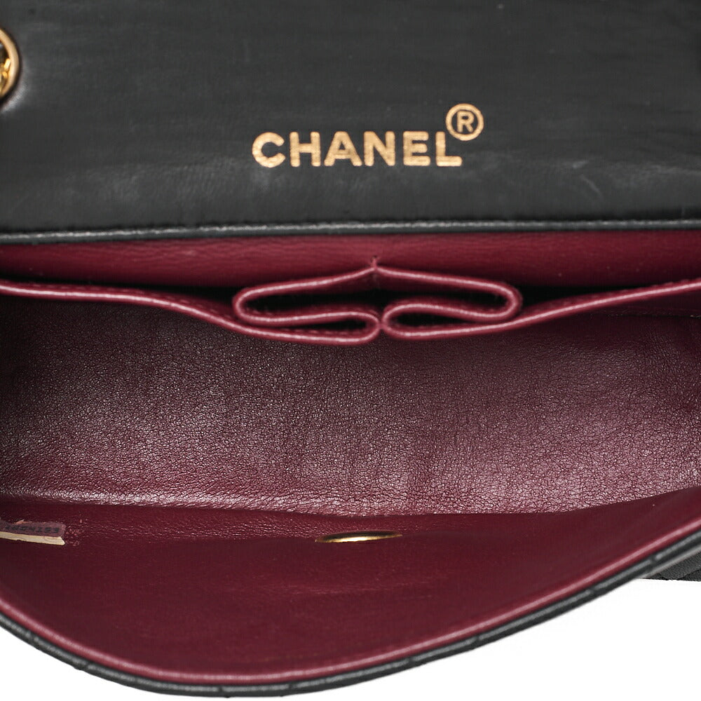 CHANEL Lambskin Matelasse Full Flap Chain Shoulder Black Gold-Tone Hardware, Pre-Owned