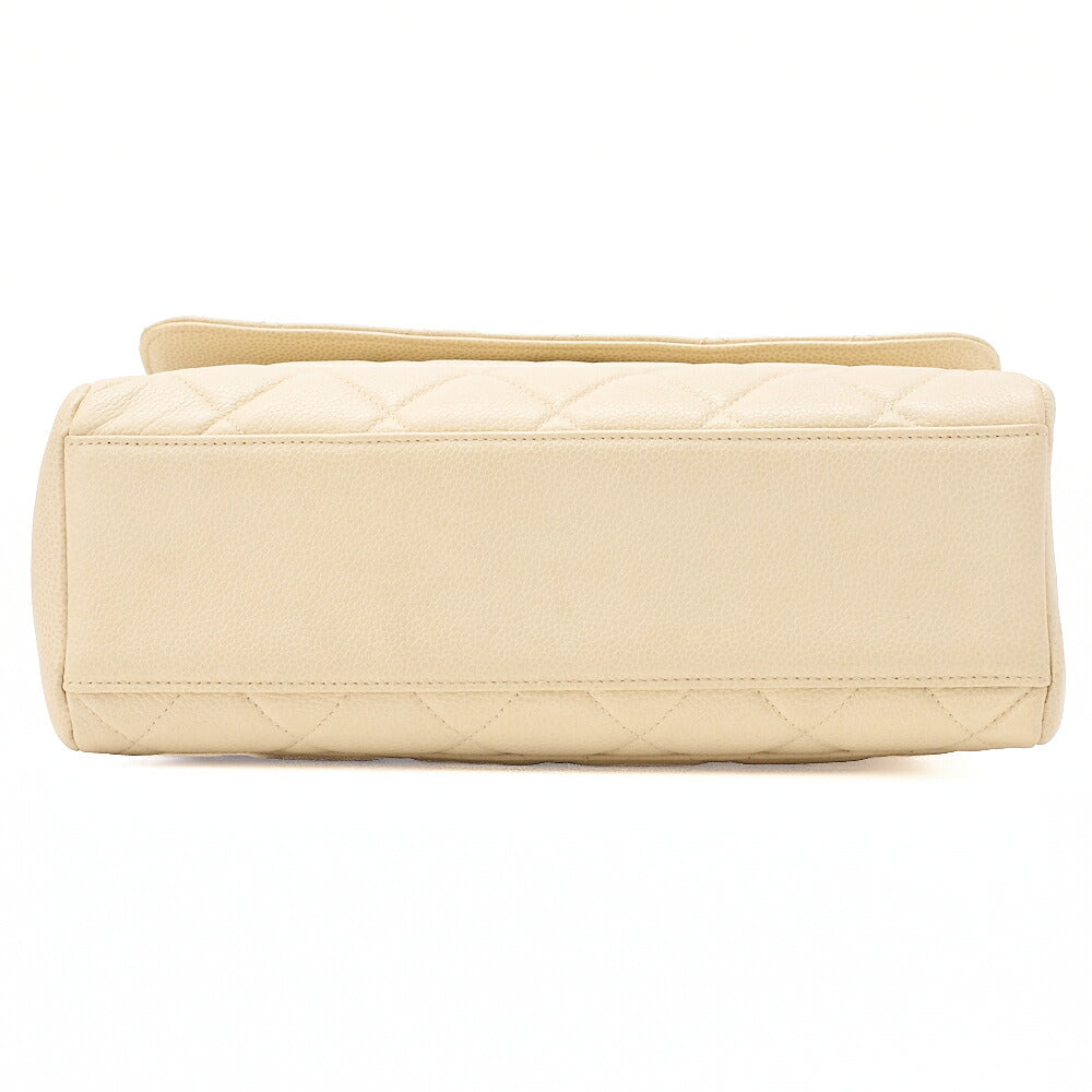 CHANEL Caviar Skin Matelasse Single Square Type Chain Shoulder Beige Gold-Tone Hardware, Pre-Owned