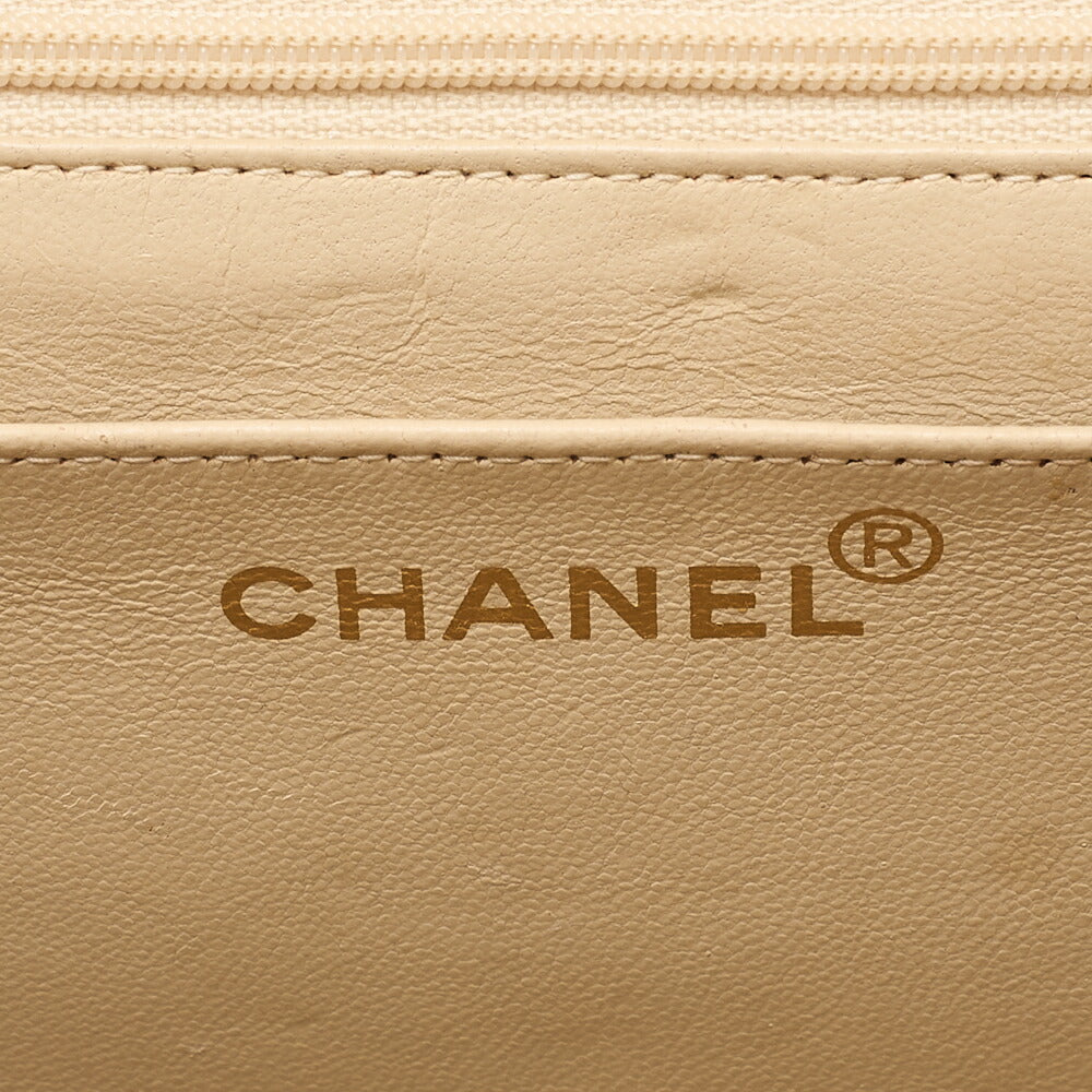 CHANEL Caviar Skin Matelasse Single Square Type Chain Shoulder Beige Gold-Tone Hardware, Pre-Owned