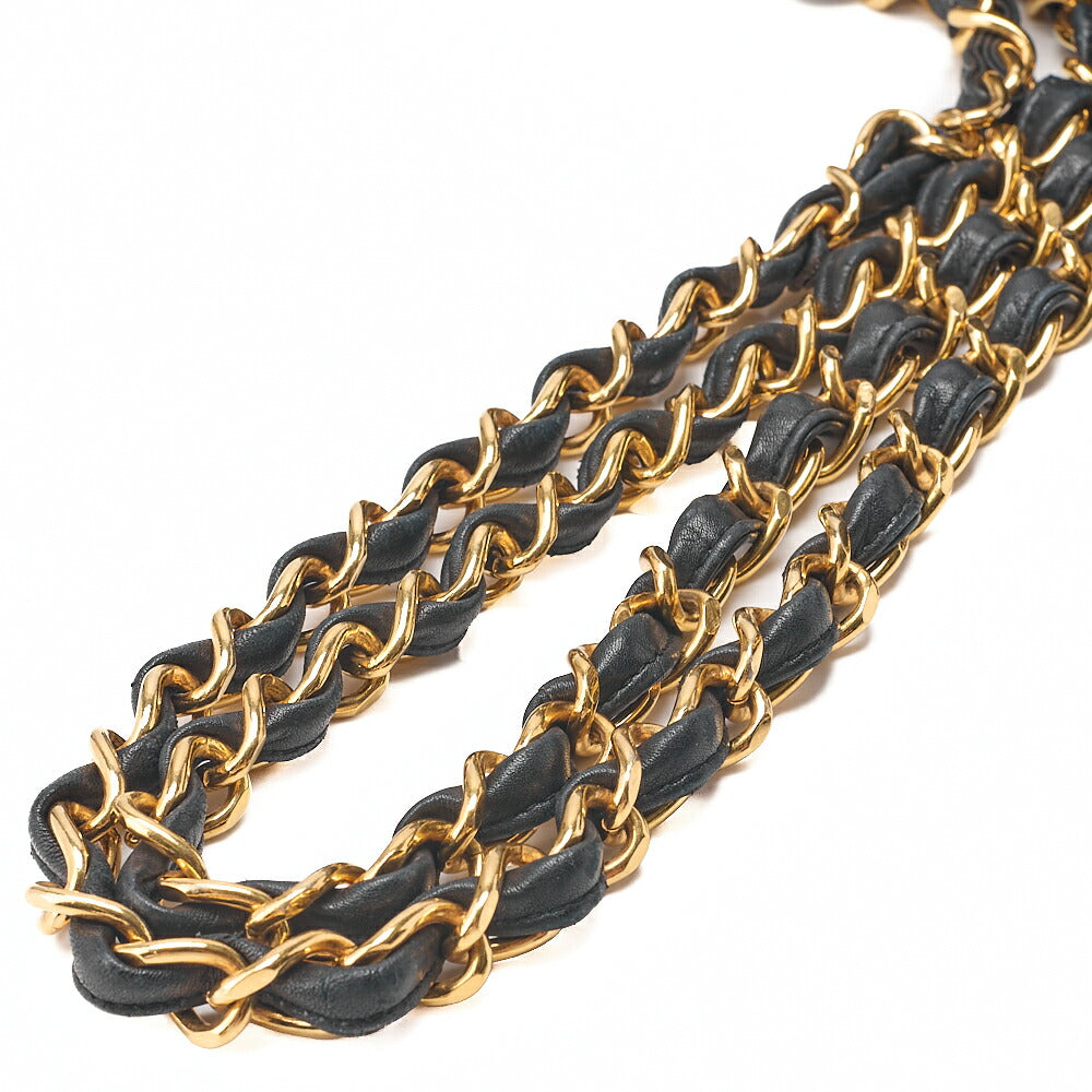 CHANEL Chain Shoulder Bag Deka Matelasse 34cm Single Flap Lambskin Black Gold-Tone Hardware, Pre-Owned