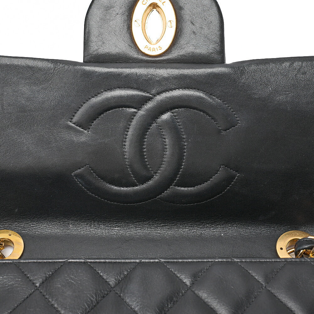 CHANEL Chain Shoulder Bag Deka Matelasse 34cm Single Flap Lambskin Black Gold-Tone Hardware, Pre-Owned
