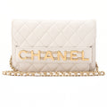 CHANEL Chain Wallet Matelasse Logo Mark Lambskin White Gold-Tone Hardware, Pre-Owned