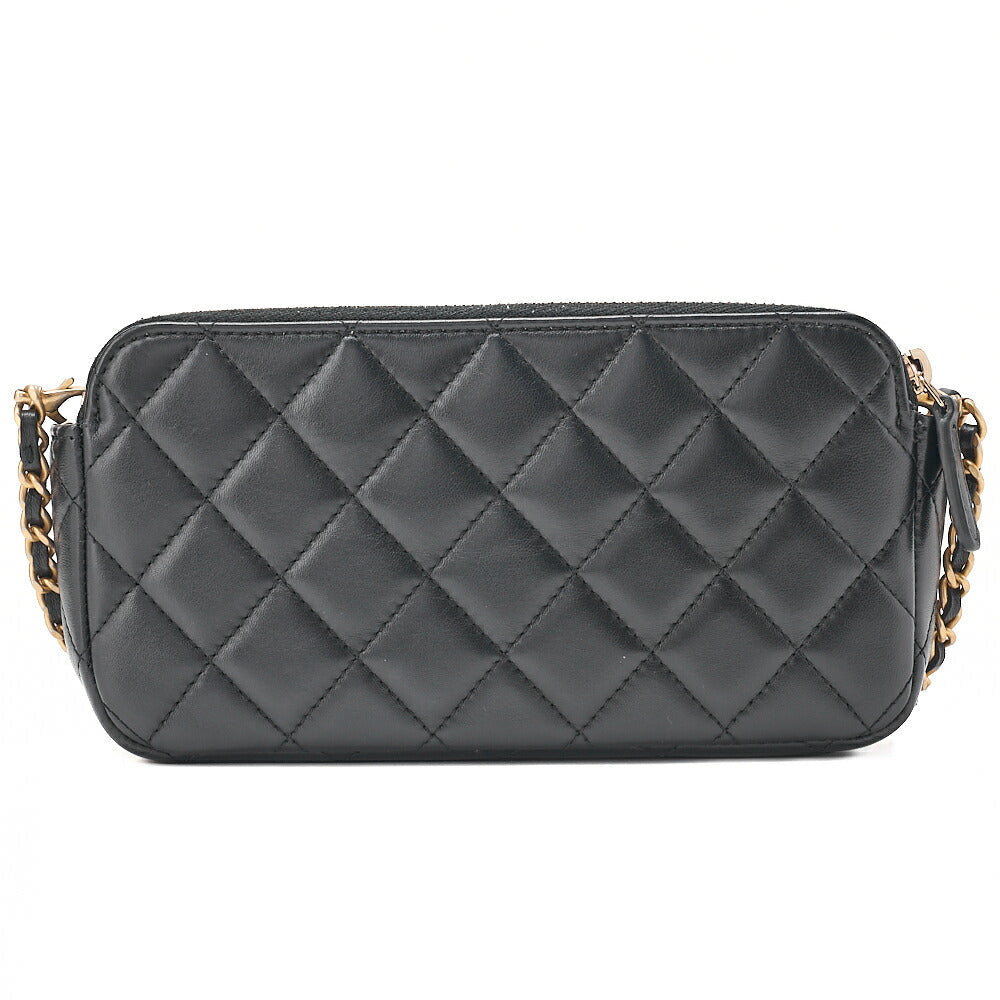 CHANEL Chain Wallet Coco Mark Matelasse Suede X Lambskin Black Gold-Tone Hardware, Pre-Owned
