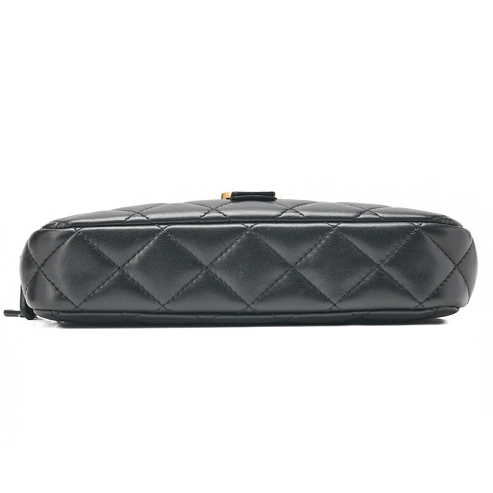 CHANEL Chain Wallet Coco Mark Matelasse Suede X Lambskin Black Gold-Tone Hardware, Pre-Owned