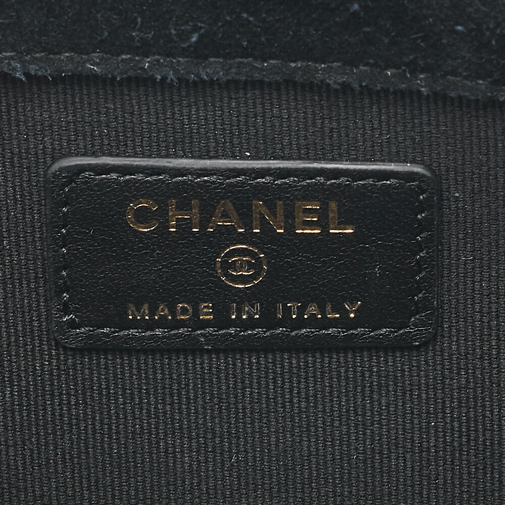 CHANEL Chain Wallet Coco Mark Matelasse Suede X Lambskin Black Gold-Tone Hardware, Pre-Owned