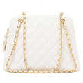 CHANEL Matelasse Plate Charm Trapezoidal Chain Shoulder Caviar Skin White Gold-Tone Hardware, Pre-Owned