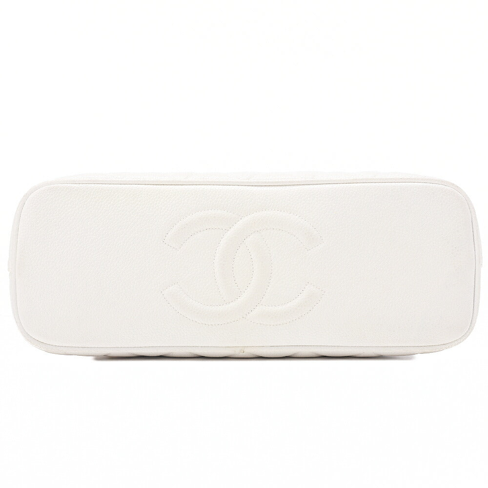 CHANEL Matelasse Plate Charm Trapezoidal Chain Shoulder Caviar Skin White Gold-Tone Hardware, Pre-Owned