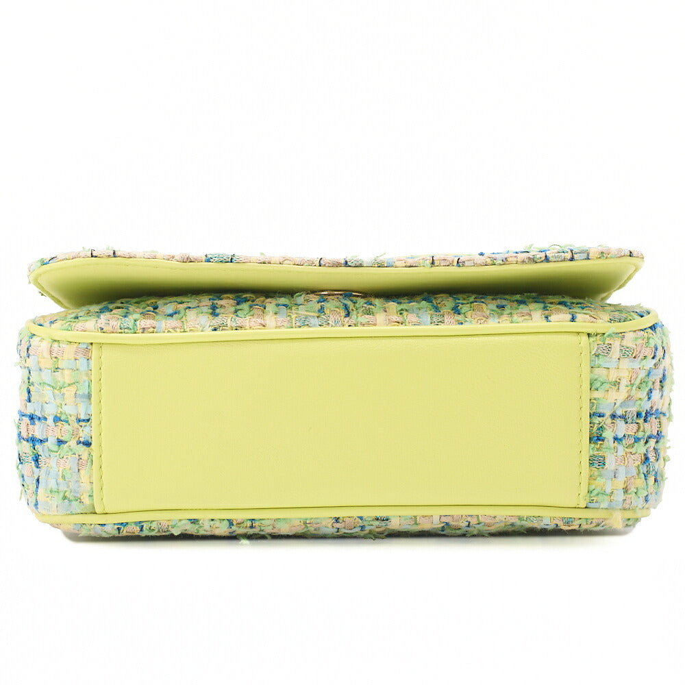 CHANEL Tweed X Leather Coco Mark Full Flap Chain Shoulder Light Green Gold-Tone Hardware, Pre-Owned