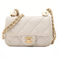 CHANEL Lambskin Mini Matelasse Ball Chain Shoulder Gray Gold-Tone Hardware, Pre-Owned