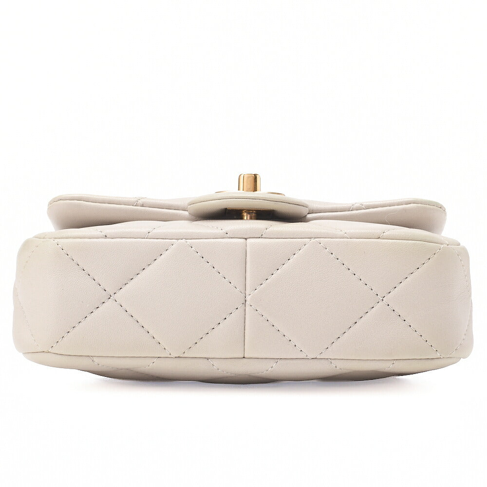 CHANEL Lambskin Mini Matelasse Ball Chain Shoulder Gray Gold-Tone Hardware, Pre-Owned