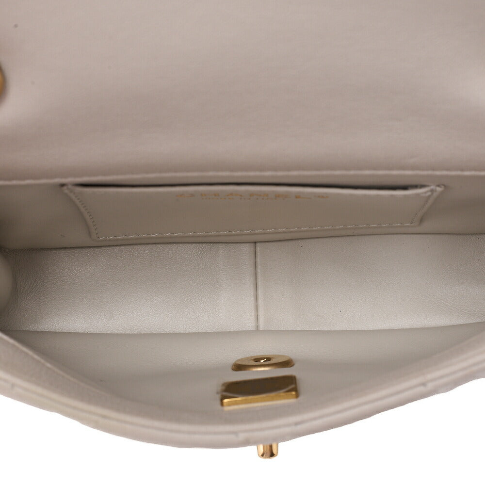 CHANEL Lambskin Mini Matelasse Ball Chain Shoulder Gray Gold-Tone Hardware, Pre-Owned