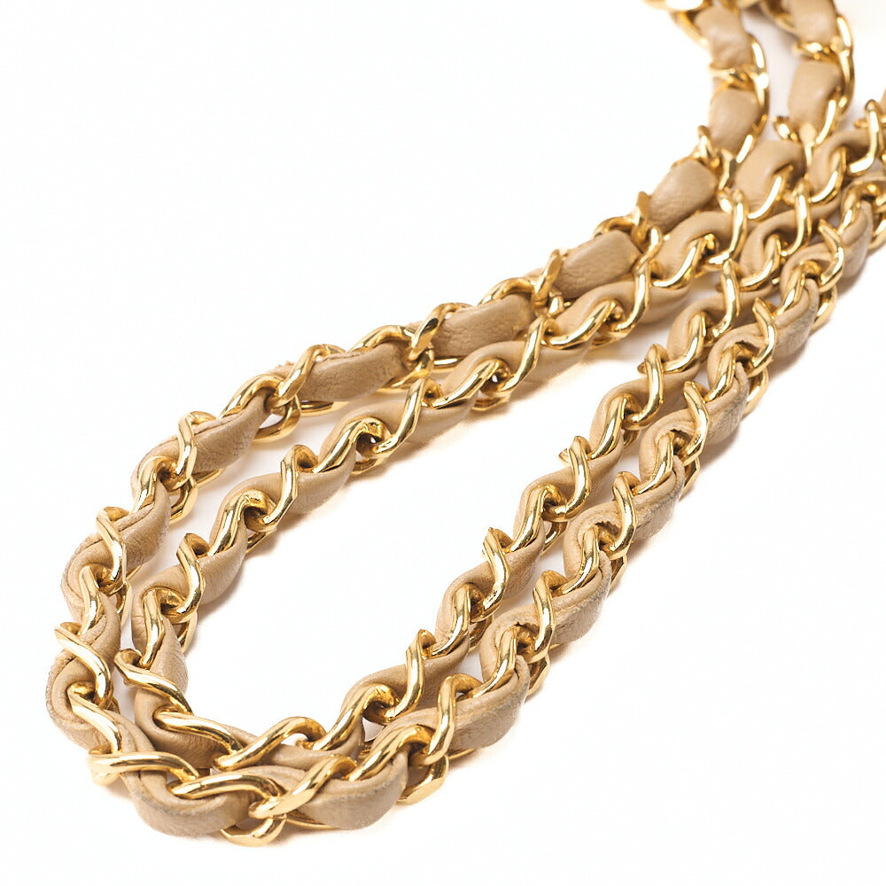 CHANEL Lambskin Matelasse Double Flap 25cm Chain Shoulder Beige Gold-Tone Hardware, Pre-Owned