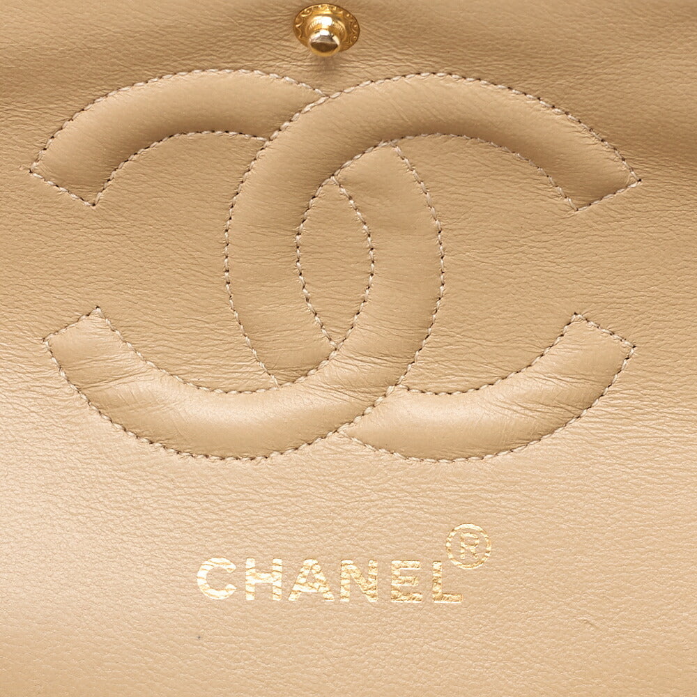 CHANEL Lambskin Matelasse Double Flap 25cm Chain Shoulder Beige Gold-Tone Hardware, Pre-Owned