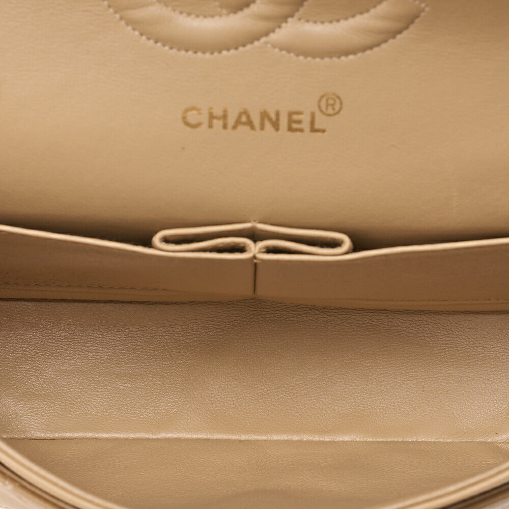 CHANEL Lambskin Matelasse Double Flap 25cm Chain Shoulder Beige Gold-Tone Hardware, Pre-Owned