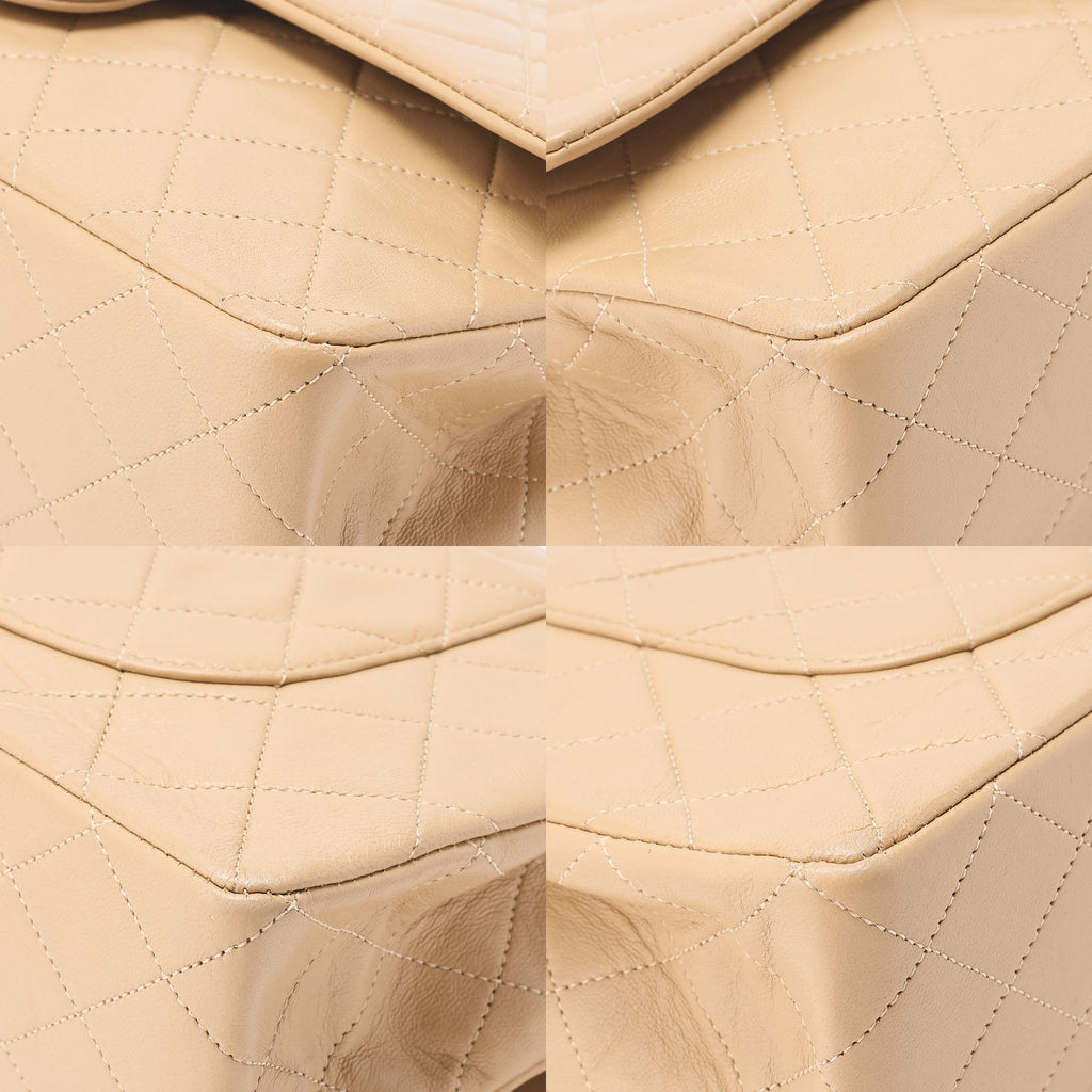CHANEL Lambskin Matelasse Double Flap 25cm Chain Shoulder Beige Gold-Tone Hardware, Pre-Owned