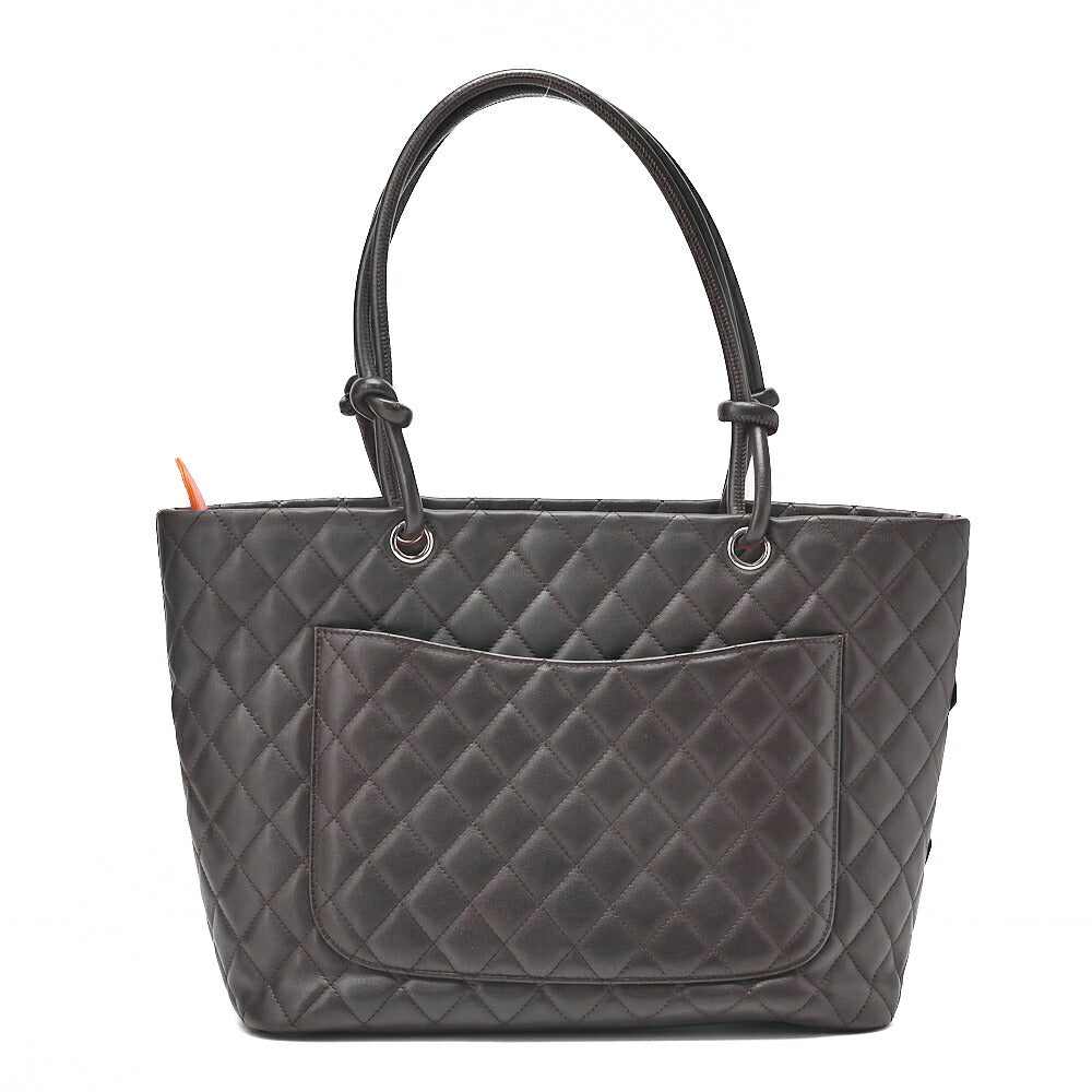 CHANEL Cambonline Matelasse Tote Bag Calf Leather x Enamel Brown Silver-Tone Hardware, Pre-Owned