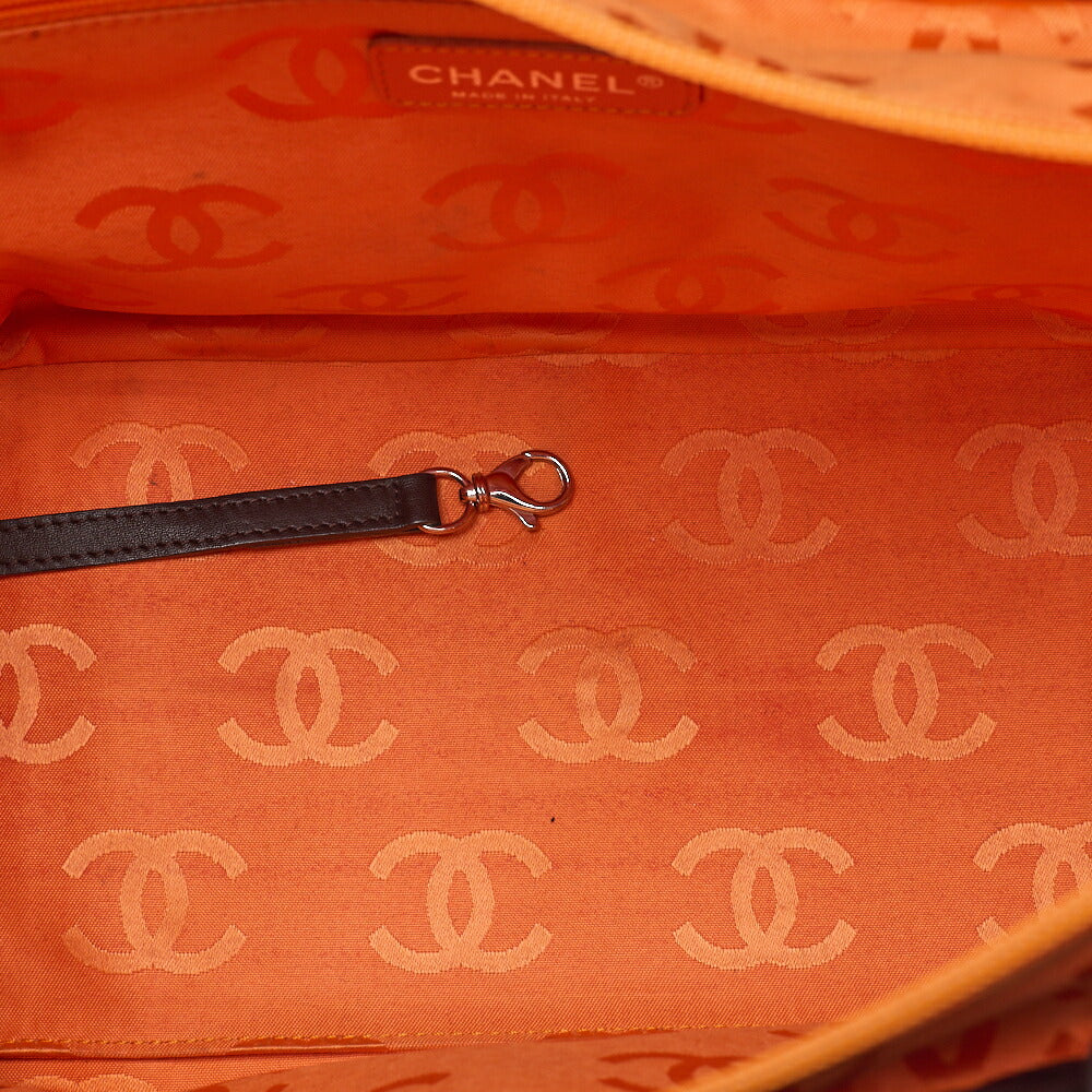 CHANEL Cambonline Matelasse Tote Bag Calf Leather x Enamel Brown Silver-Tone Hardware, Pre-Owned