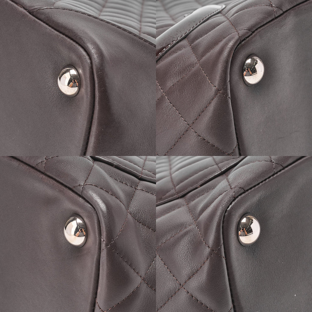 CHANEL Cambonline Matelasse Tote Bag Calf Leather x Enamel Brown Silver-Tone Hardware, Pre-Owned