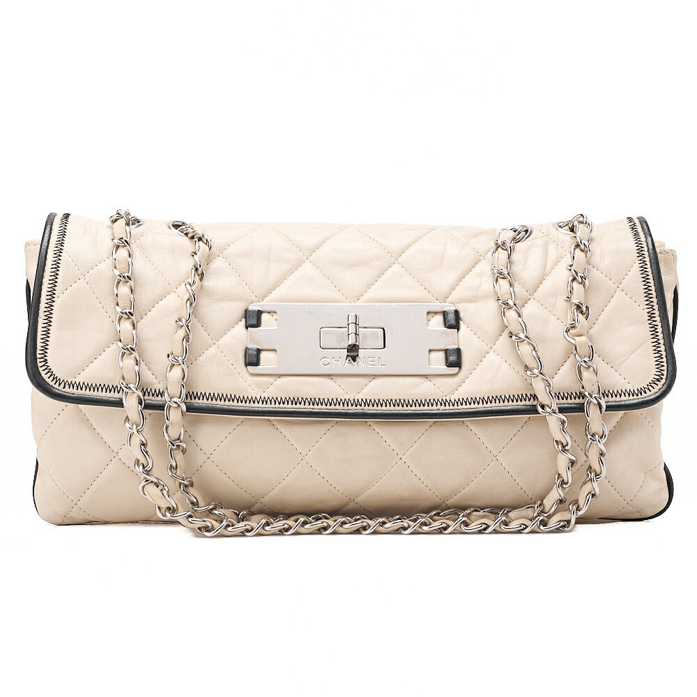CHANEL Lambskin East Waist 2.55 Lock Chain Shoulder Bag White Silver-Tone Hardware, Pre-Owned