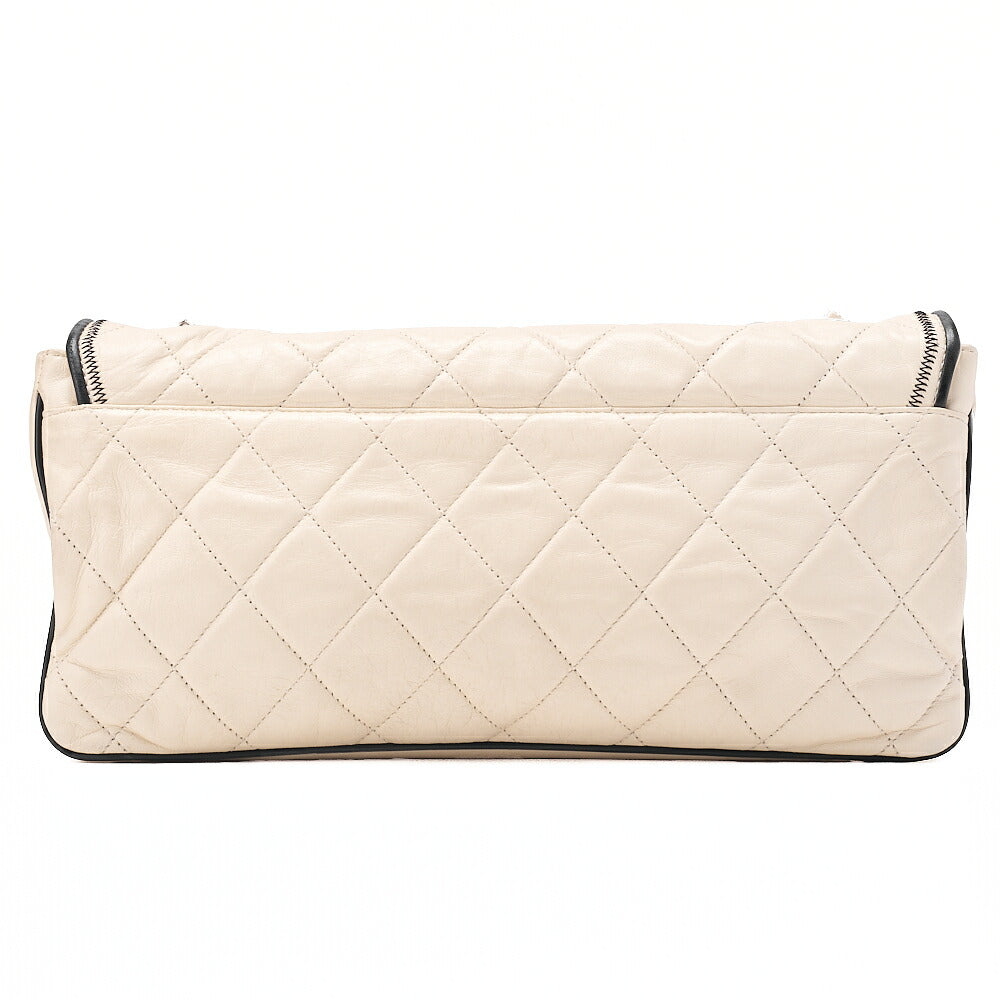 CHANEL Lambskin East Waist 2.55 Lock Chain Shoulder Bag White Silver-Tone Hardware, Pre-Owned