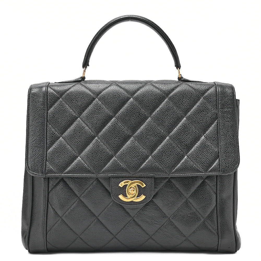 CHANEL Handbag Matelasse Caviar Skin Black Gold-Tone Hardware, Pre-Owned