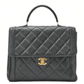 CHANEL Handbag Matelasse Caviar Skin Black Gold-Tone Hardware, Pre-Owned