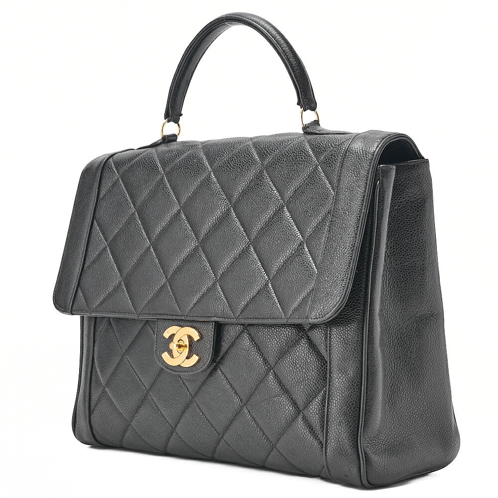 CHANEL Handbag Matelasse Caviar Skin Black Gold-Tone Hardware, Pre-Owned