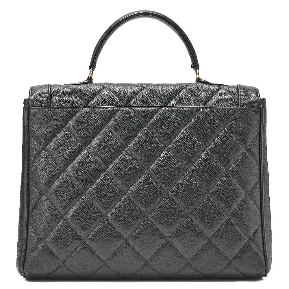 CHANEL Handbag Matelasse Caviar Skin Black Gold-Tone Hardware, Pre-Owned