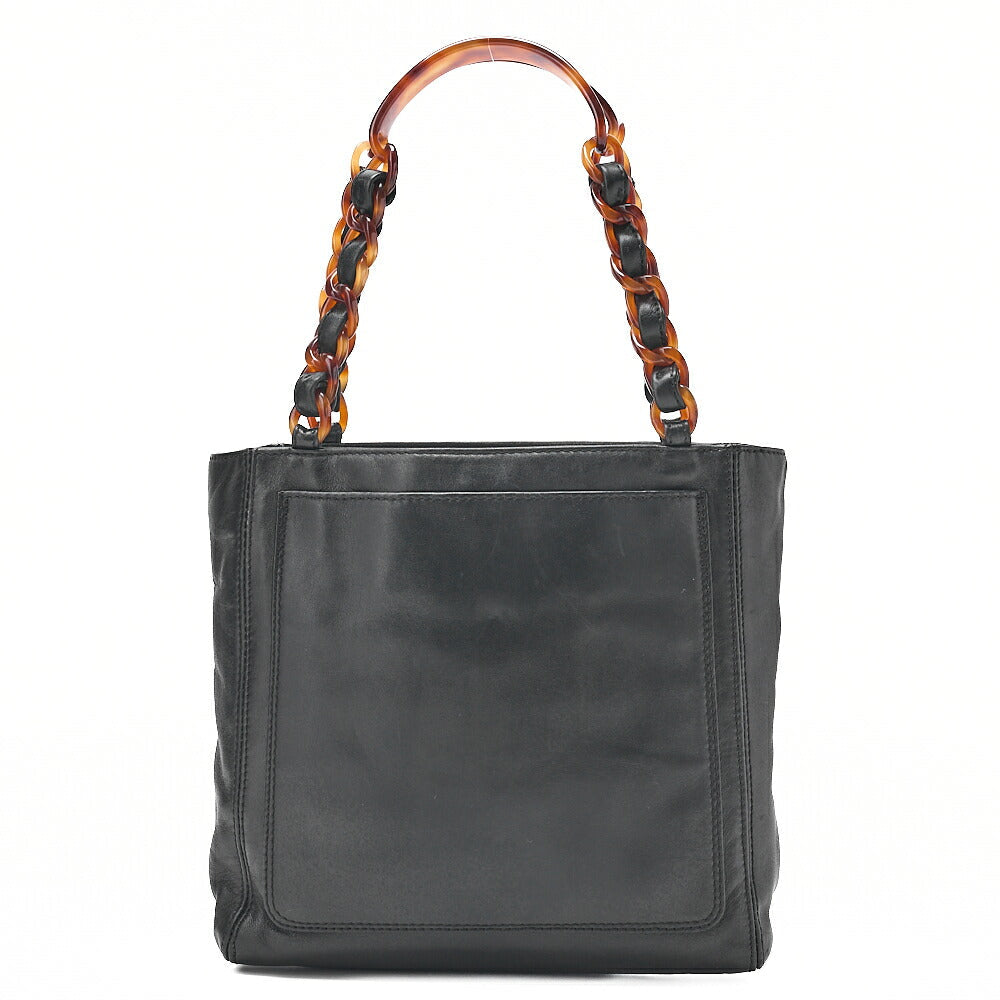CHANEL Chain Tote Bag Lambskin Coco Mark Tortoiseshell Pattern Plastic Chain Shoulder Black Gold-Tone Hardware, Pre-Owned