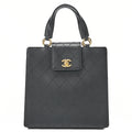 CHANEL Caviar Skin Matelasse Turn Lock Handbag Black Gold-Tone Hardware, Pre-Owned
