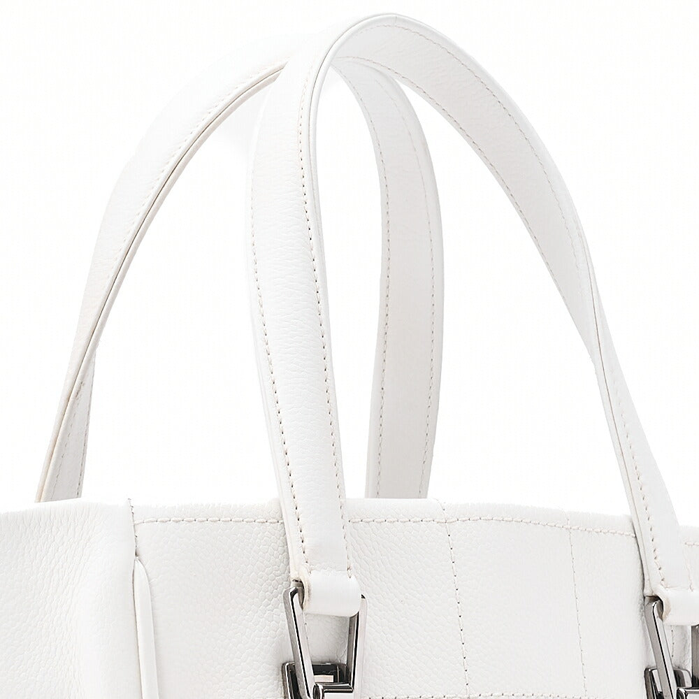 CHANEL Caviar Skin Choco Bar Handbag White Silver-Tone Hardware, Pre-Owned