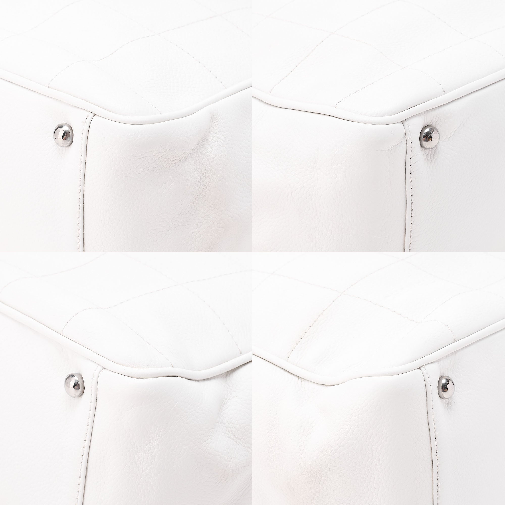 CHANEL Caviar Skin Choco Bar Handbag White Silver-Tone Hardware, Pre-Owned