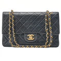 CHANEL Lambskin Matelasse Double Flap 25cm Chain Shoulder Dark Navy Gold-Tone Hardware, Pre-Owned