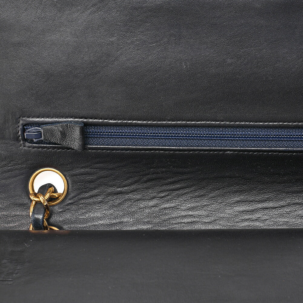 CHANEL Lambskin Matelasse Double Flap 25cm Chain Shoulder Dark Navy Gold-Tone Hardware, Pre-Owned