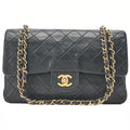CHANEL Lambskin Matelasse Double Flap 25cm Chain Shoulder Black Gold-Tone Hardware, Pre-Owned