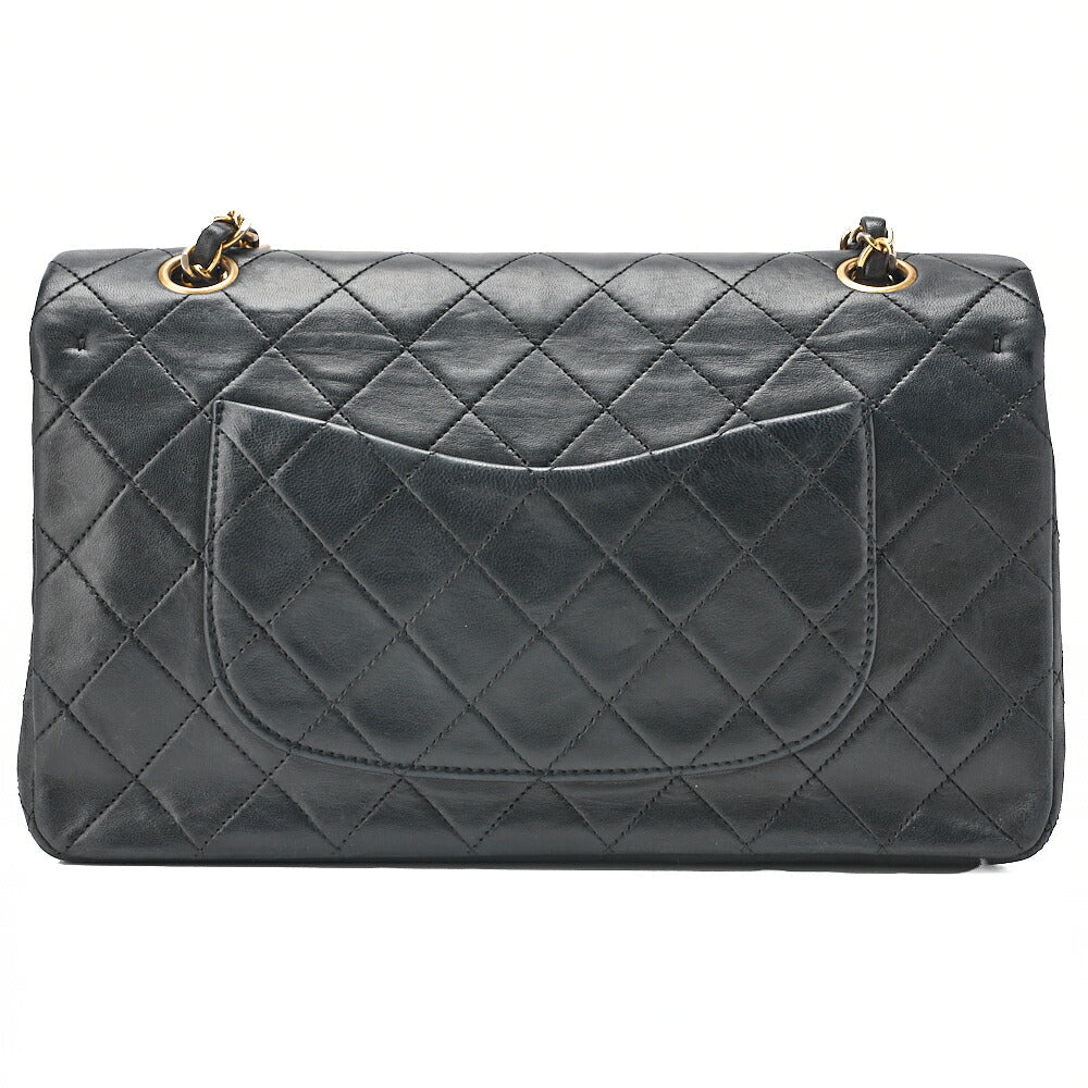 CHANEL Lambskin Matelasse Double Flap 25cm Chain Shoulder Black Gold-Tone Hardware, Pre-Owned