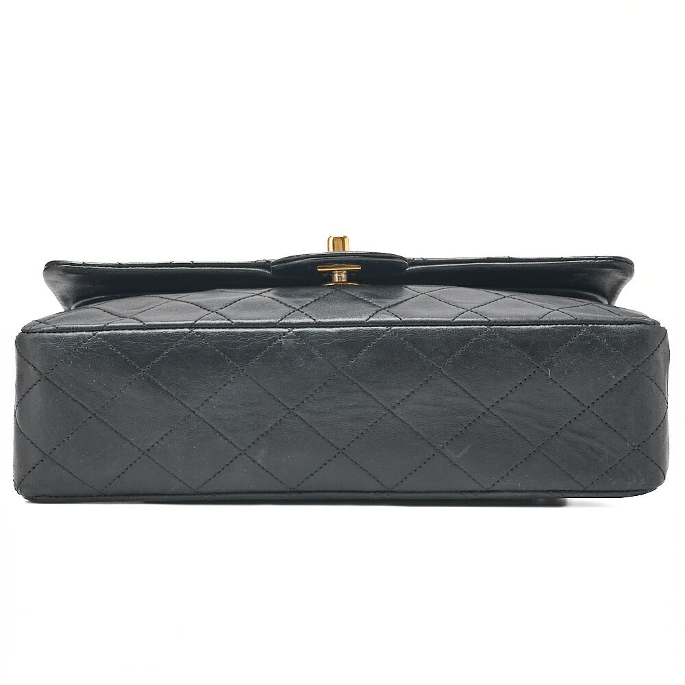 CHANEL Lambskin Matelasse Double Flap 25cm Chain Shoulder Black Gold-Tone Hardware, Pre-Owned